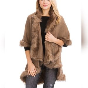 NEW LUXURY Natural Taupe Faux Fur Tiered Cape Coat